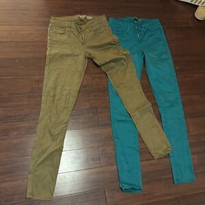 Pair of PAIGE Denim Jeans Green & Teal Color - 2 Pair NEW Skinny Jeans - Size 26